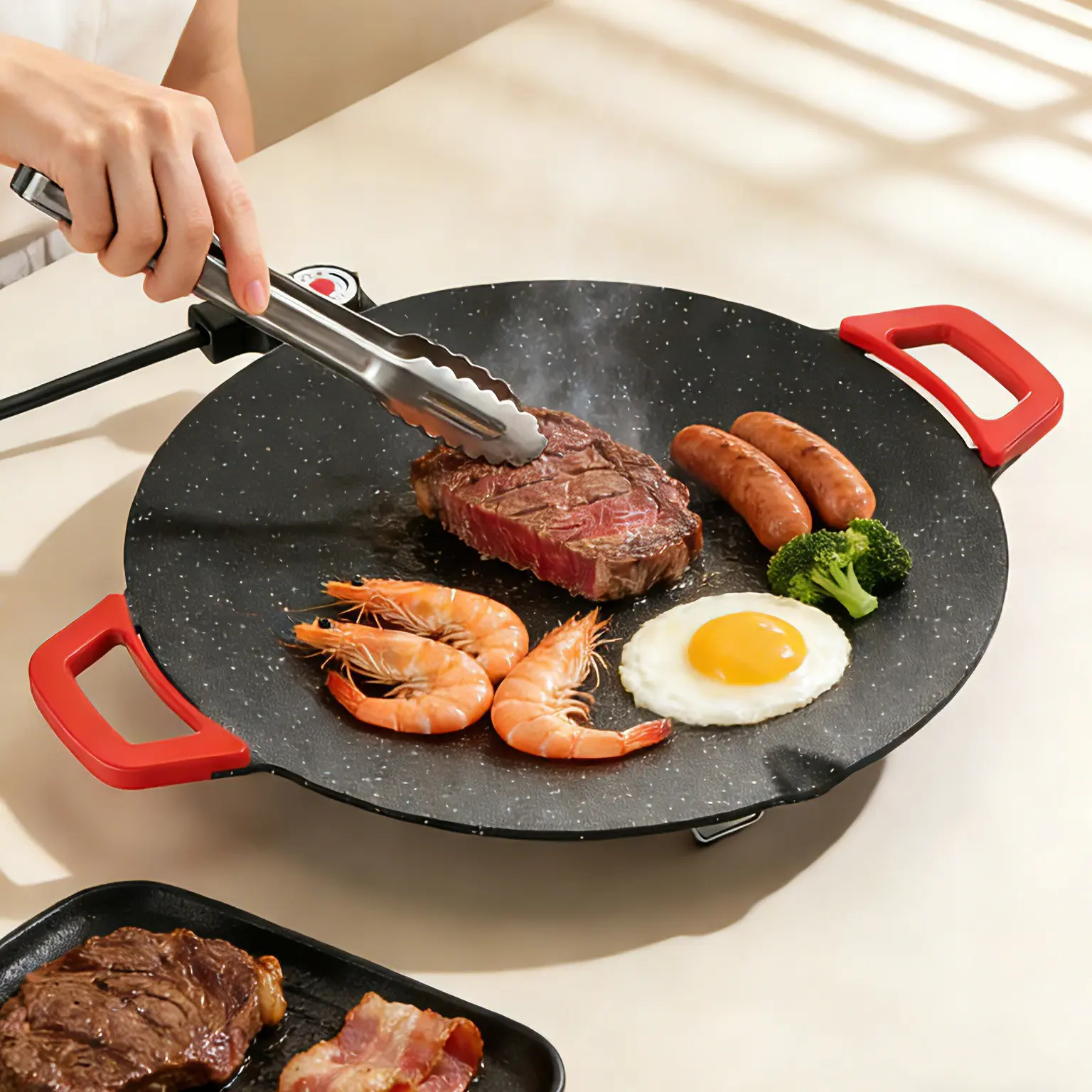 Nonstick Ceramic Griddle Pan - Electric Maca Stone Coating, Smokeless Indoor Grill, Quick Cook, Portable Size, Compact for Small Kitchens, Fast-Even Heating, Easy-Remove Design, Ideal for Pancakes & Tortillas