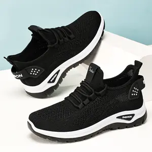 Women's Casual Sneakers Breathable Knit Upper Lightweight Lace-Up Non-Slip Arch Support Shoes for Walking Gym Workout Daily Wear, Classic Black Red White Pink Solid Color Comfort Female Footwear