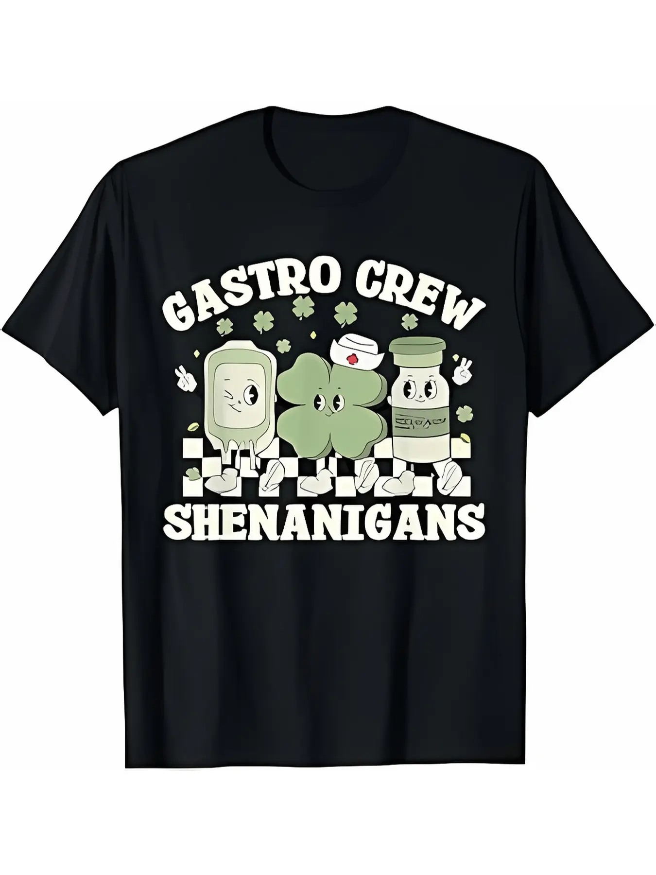 Gastro Crew Shenanigans St Patrick S Day Endoscopy unisex soft cotton short sleeve t shirt, vintage graphic casual tee for men women teens, perfect birthday holiday gift for camping travel gym daily street casual wear