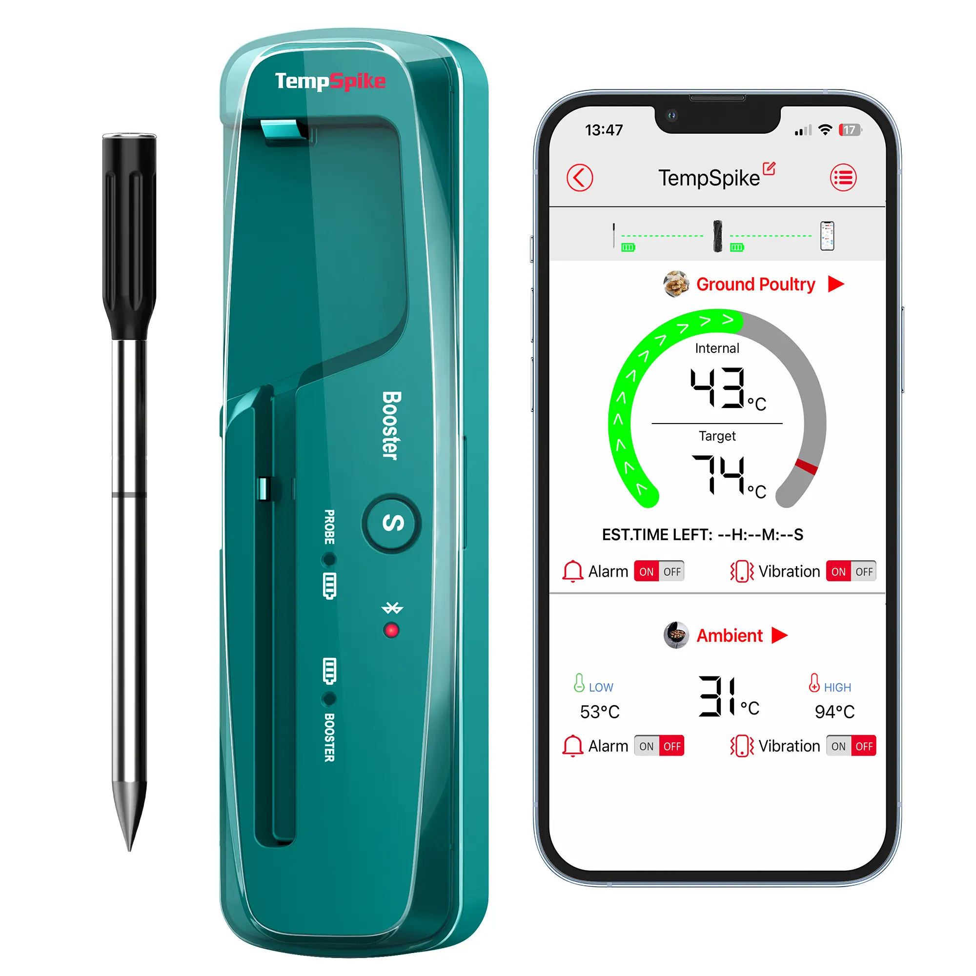 TempSpike Core X Wireless Digital Meat Thermometer (TP961) - Bluetooth, Waterproof, High Accuracy, Fast Readings, App Control, Programmable Alarm, Compact, Durable, Dual Temperature Sensors, Low Maintenance Kitchen & Barbecue Utensil, Wireless Meat Thermo