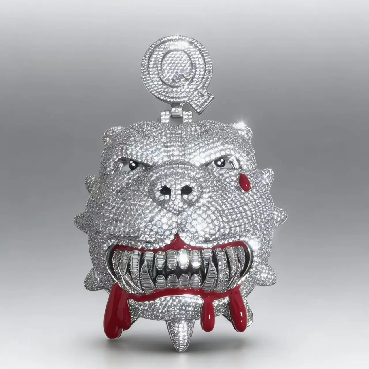Fully Bling Dog Head Pendant with Red Accents, a Rapper Style Rhinestone Statement Piece and Unique Fashion Jewelry Accessory, Jewelry Design, Fashion Jewelry Accessories