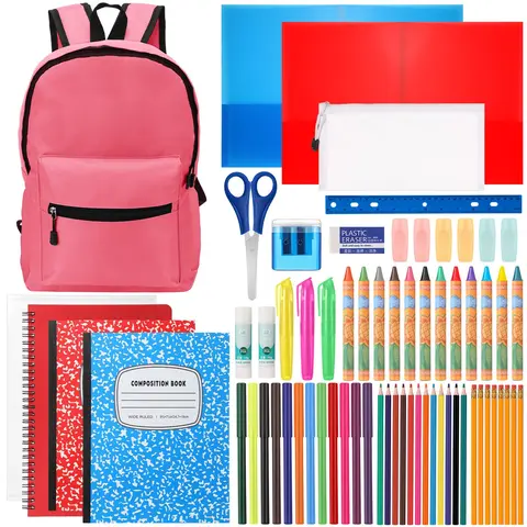 67-Piece Back to School Stationery & Supply Set with Black Backpack, for Middle Schoolers, Includes Notebooks, Rulers, 2 Test Paper Bags, 1 File Bag, 1 Box of 12 Colored Pencils for First Day of School Prep