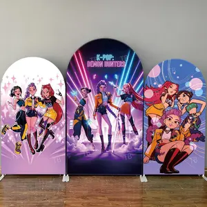 15-day Delivery Pink Purple Neon Anime Girl Group Arch Backdrop Cover Set for Birthday Party
