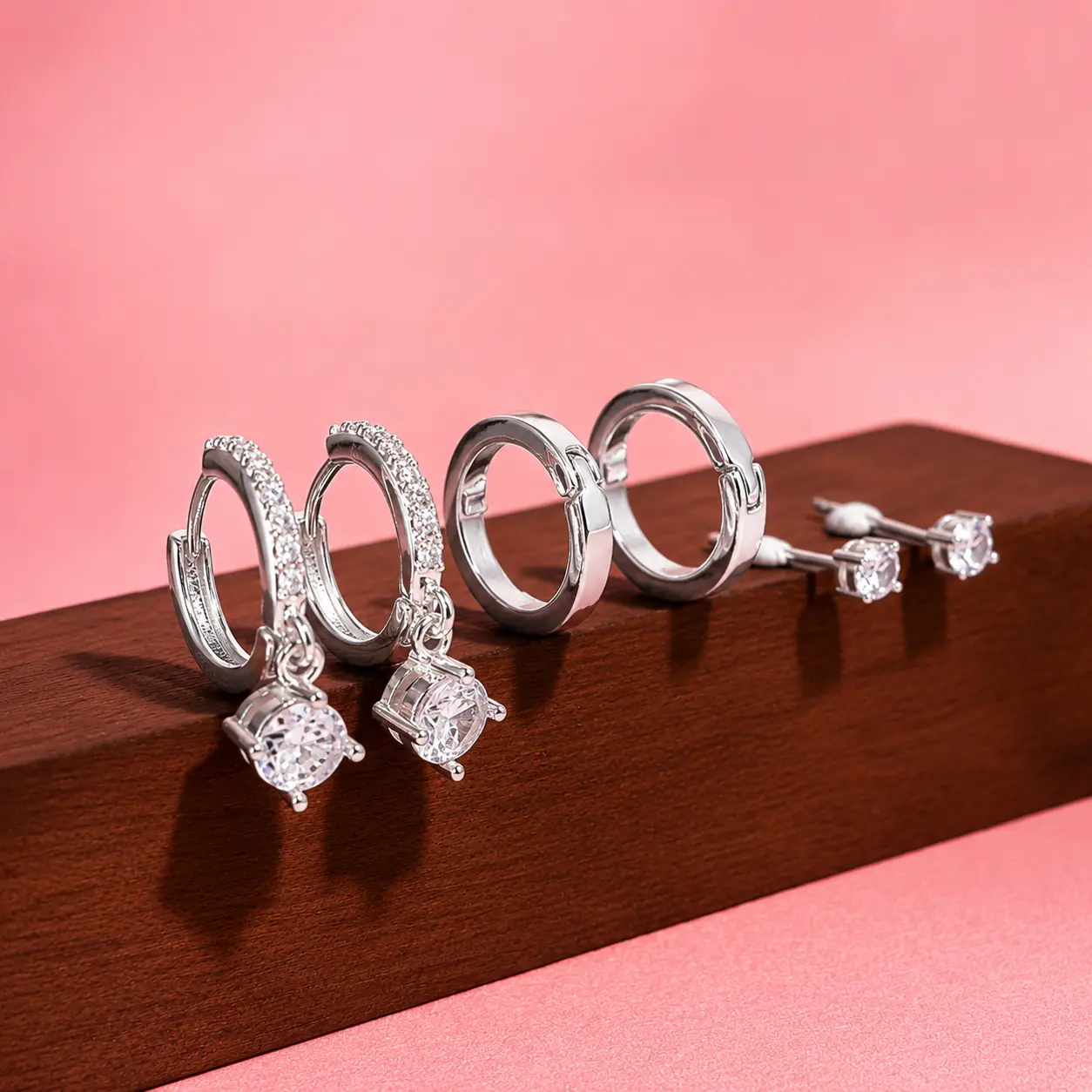 10mm Multi-Piercing Hoop and Stud Set (3 Styles)| Curved CZ Pendant Dangle for Y2K Aesthetic, Soft Punk Rock, Party, Date Night & Everyday Wear Jewelry