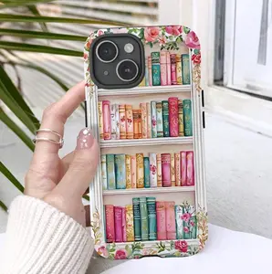 Floral Vintage Bookshelf Phone Case, Ideal Gift for Bookworms and Flower Enthusiasts, Tough Case