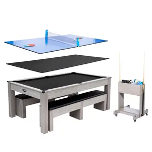 GAOMON Black,7FT 3-in-1 Pool Table with Dining Top & Table Tennis | Billiard Table Set with Accessories (Balls, Cues, Ping Pong) | HDF Wood Grain Finish | Includes Rolling Storage Caddy