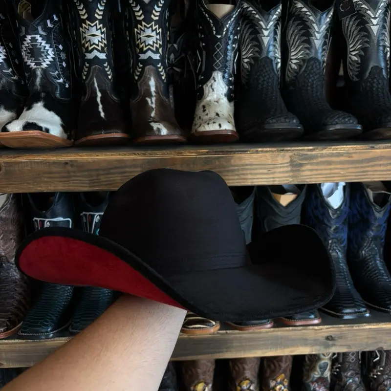 Unisex Fit Black Suede Cowboy Hat, Red Lining, 2 Colors, Casual Daily Wear for Stylish Look