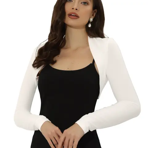 INSPIRE CHIC Women's Elegant Long Sleeve Cotton Knit Open Front Bolero Shrug