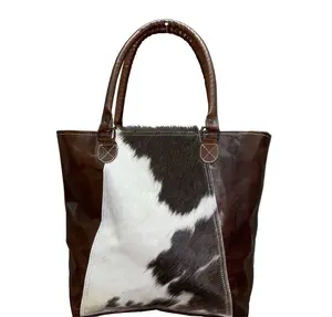 Leather canvas cowhide tote