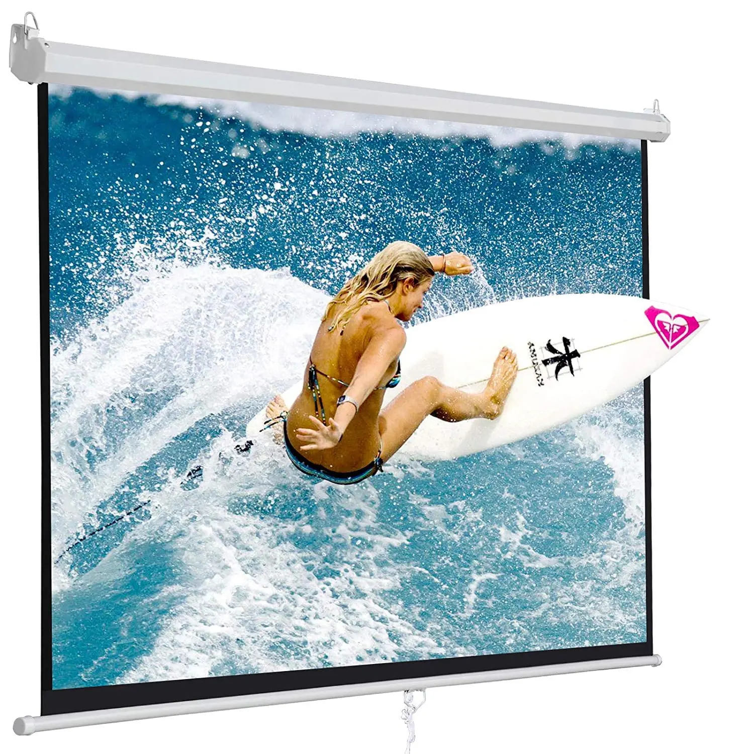 SuperDeal 120" 1:1 Manual Pull-Down Auto-Lock Washable Projection Screen, 119in Wide-Angle White Screen with Audio Metal Accessories, for Home Theater Presentations