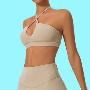 Women's Sexy and Comfortable Backless Sports Bra Vest, Halter Neck Deep V Running Sports Underwear, Suitable for Yoga, Fitness, Running, and Cycling