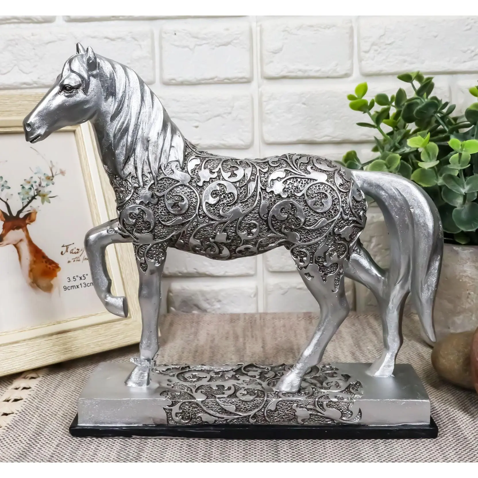 Ebros Equestrian Filigree Graceful Sauntering Silver Horse Statue 7.75" Long