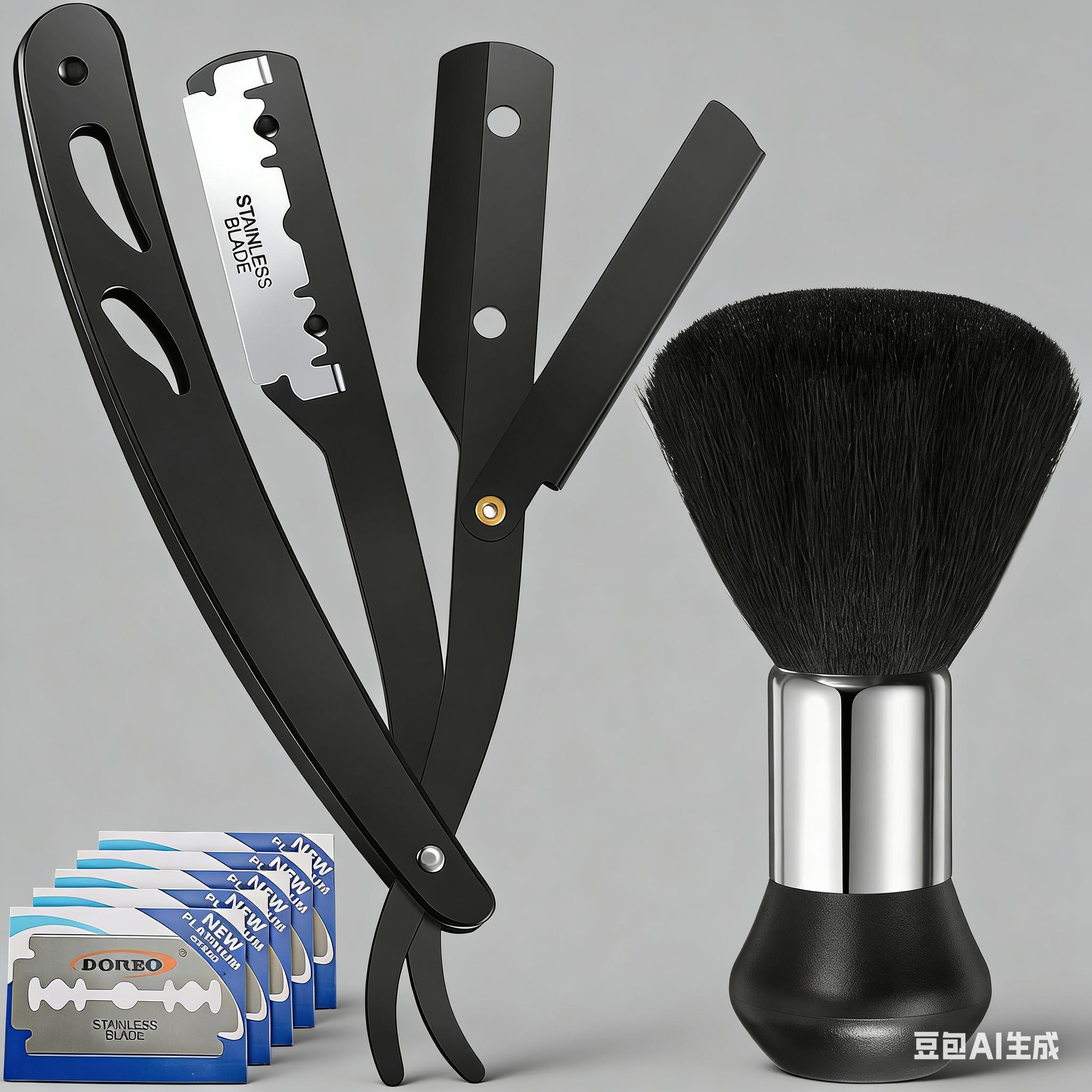 Professional Straight Edge Barber Razor w/ 100 CROWN Single Edge Razor Blades | Straight Razors for Men | Barbershop Accessories | Mens Shaving Knife & Shavette - Black