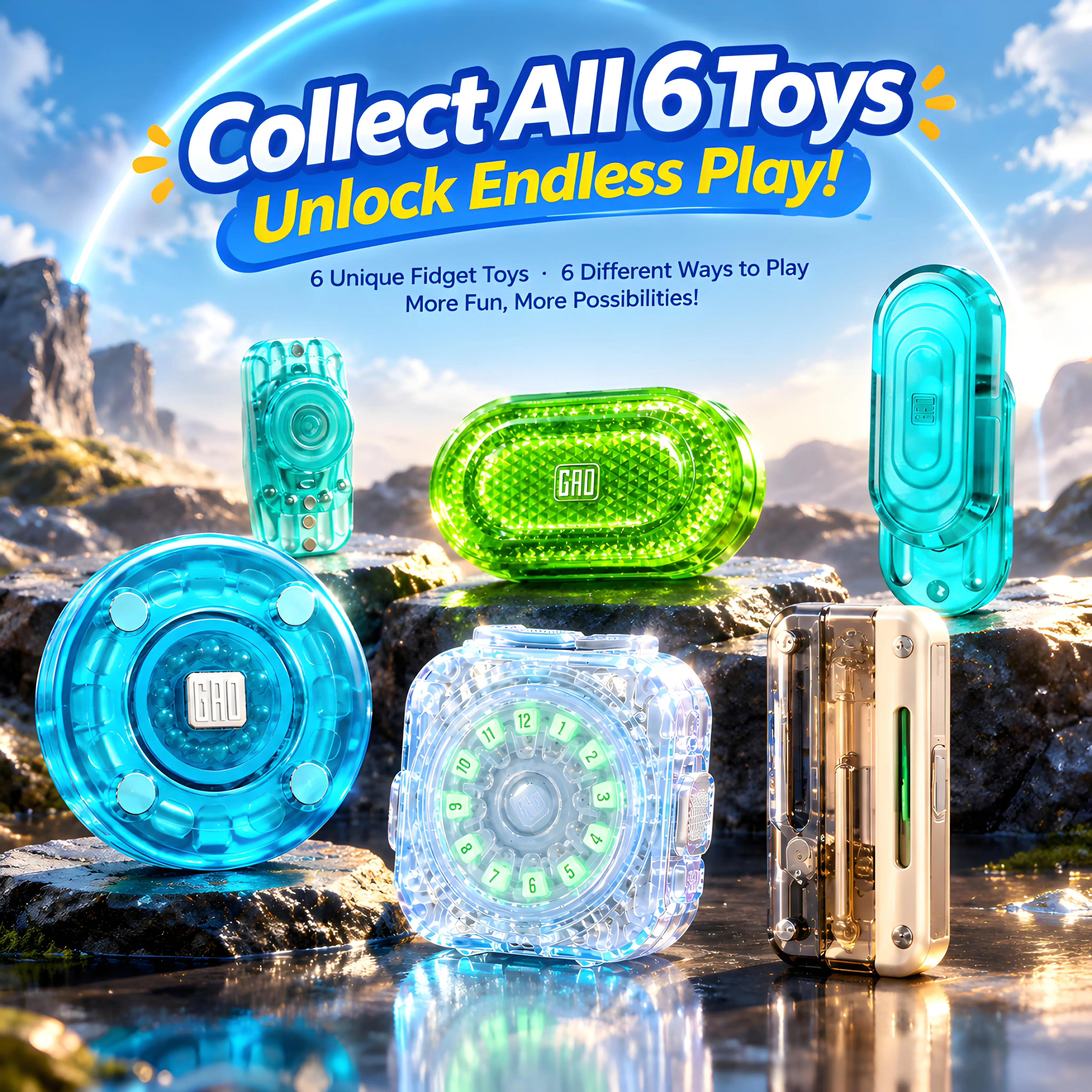 Unisex High-End Precision Fidget Toy - Decompression Sensory Spinner & Clicker, EDC Accessory for Adults, Fidgets for Anxiety & Stress Relief (6-Pack)