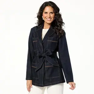 MarlaWynne WynneDenim Patch Pocket Belted Stretch Denim Jacket