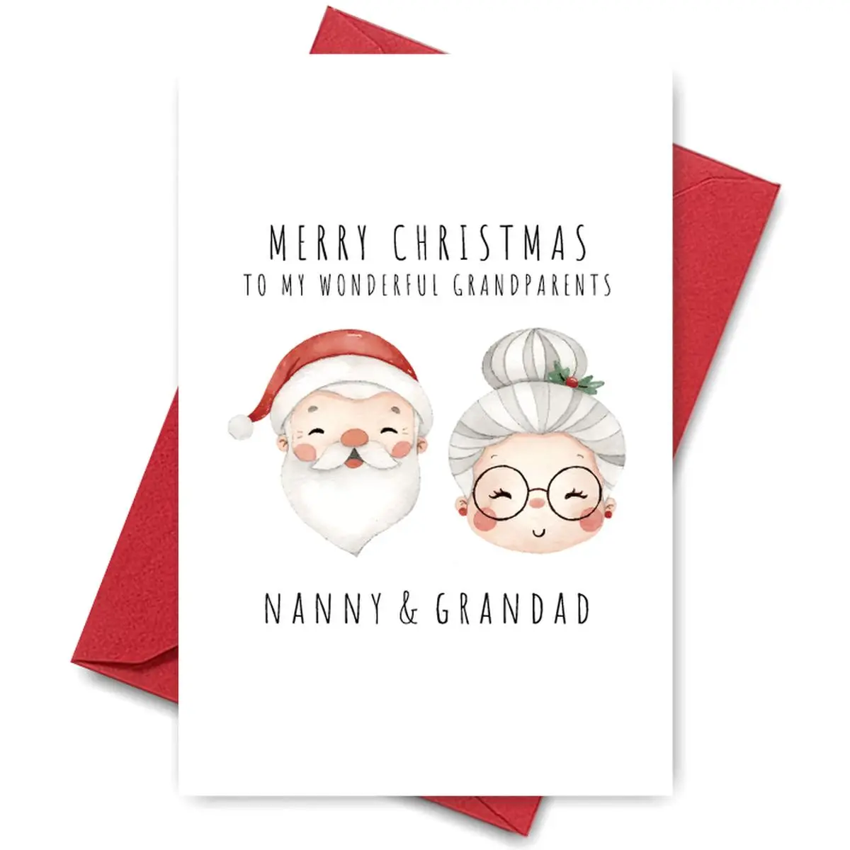 Heartwarming Grandparents Christmas Card - "MERRY CHRISTMAS TO MY WONDERFUL GRANDPARENTS" | Custom Nanny & Grandad Portraits, Santa Hats & Holly, Suitable for Family Holiday Gifts