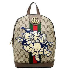 Pre-owned GUCCI Canvas and Leather Backpacks x Disney Ophidia Dome Web GG Supreme Three Little Pigs Canvas Backpack Beige