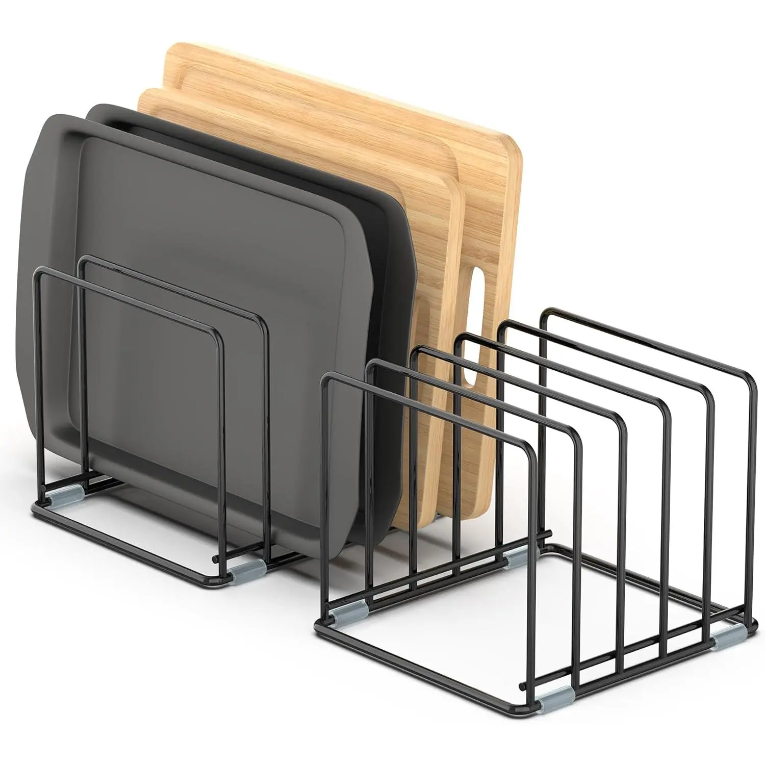Cutting Board Organizer [2-Pack] Kitchen Cabinet Organizer Divided Rack with 5 Slots for Baking Trays Cutting Boards Cookie sheet Organizer Inside Cabinet Baking Sheets Holder (Large)