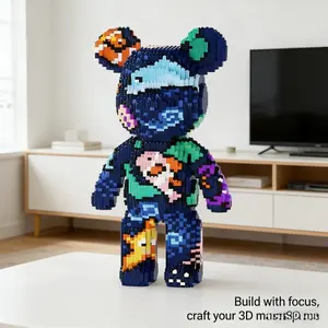 Ocean Park Bear 2300pcs 3D Building Blocks, Decorative Statue, DIY Kit, Ideal Gift, Includes Hammer and Instructions