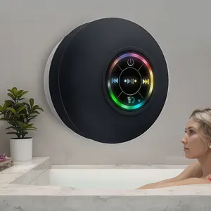 Waterproof Bluetooth-compatible Speaker with Suction Cup & LED Light,360 Deqree Bass Wireless Shower Speaker, Perfect Gift for Men Women Kids