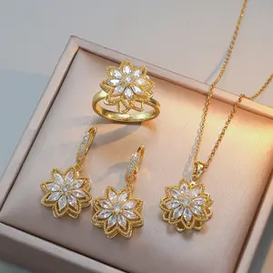 4PCS Jewelry Set, Necklace Ring Earrings for Women Sunflower Jewelry Rotating Necklace Earrings Ring Set Accessories Valentine's Day Gift