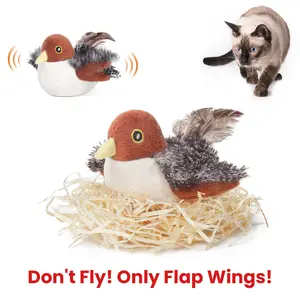 Flapping Bird Cat Toy (DON'T FLY), Lifelike Bird Chirp (DON'T FLY), Touch-Activated Kitten Toy Rechargeable, Interactive Cat Exercise Toys