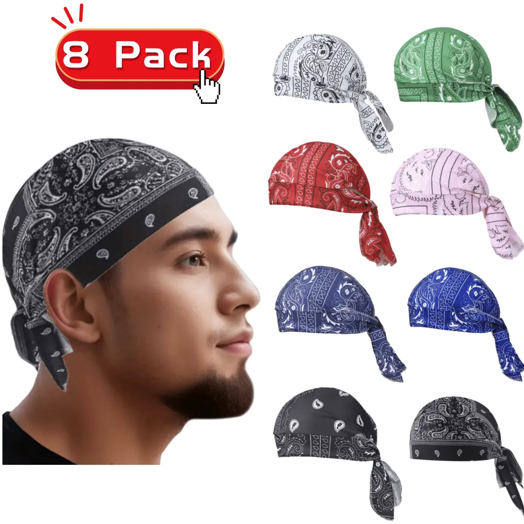 Men's Cashew Print Pirate Headband Cap, 8pcs/Pack Bohemian Ethnic Style Headscarf with Ethnic Look for Cycling, Cycling Wear