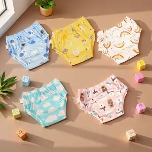 5pcs Baby Cloth Diaper Training Pants, Leak-Proof Washable, Comfortable Breathable, Easy to Change, Unisex Elastic Waist, All Seasons, Washable Diapers