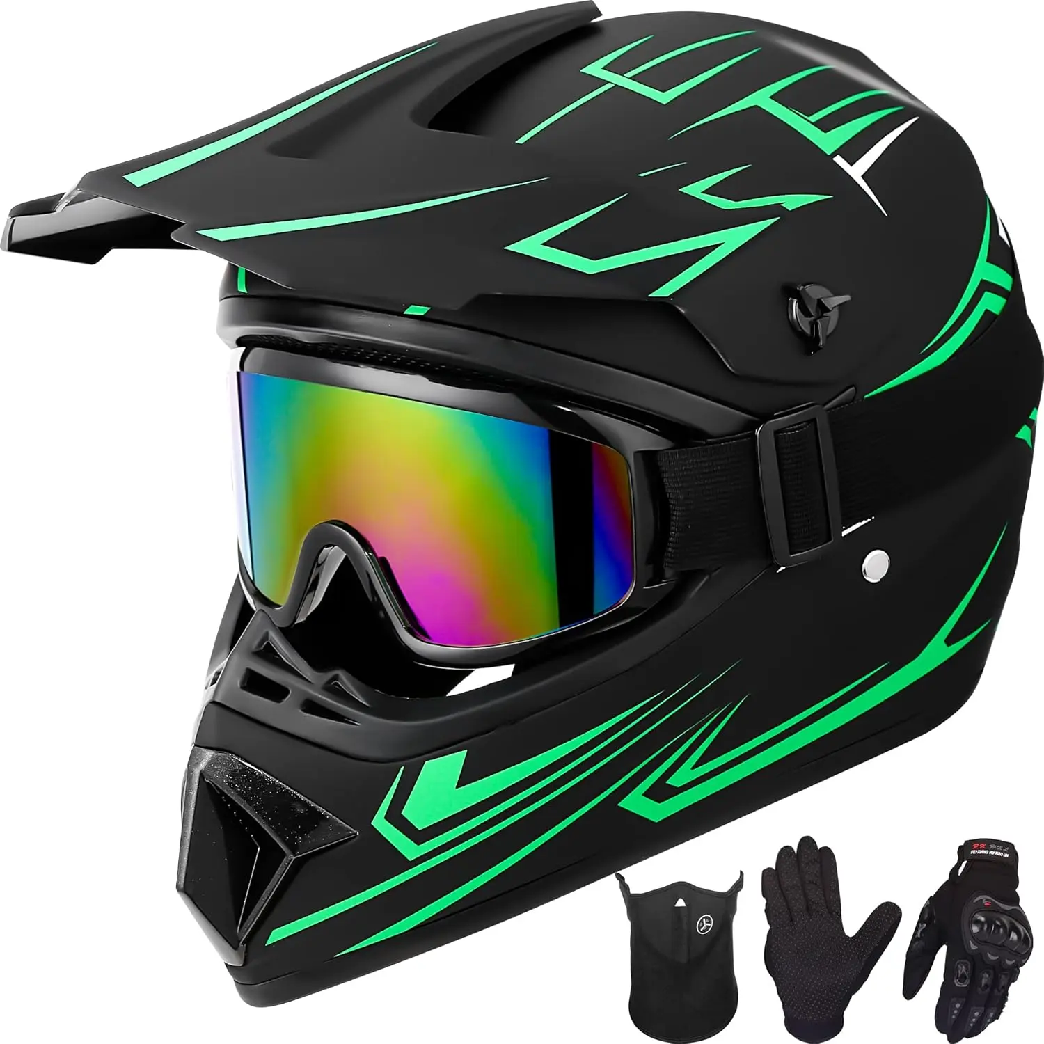 Youth Kids Adult Motocross Helmet Motorcycle Dirt Bike Off-Road Mountain Bike BMX MX ATV Helmet with(Gloves Goggles Mask) 4Pcs Set - DOT Approved(S,M,L,XL),Suitable for Men and Women summerwins,summerwins