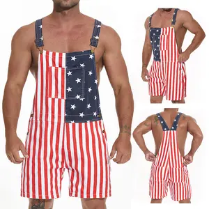 American Flag Overalls for Women and Men, Unisex Bib Pants with Soft Stretch Fabric, Breathable Summer Streetwear Outfit for Independence Day, Memorial Day, National Holiday Festivals, Parades, Parties and Casual Vacation Wear