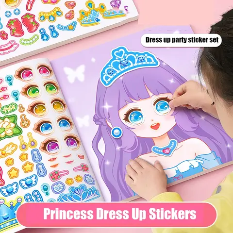 Princess Dress-Up Sticker Book for Girls Aged 3-6, Educational Toy, DIY Makeup Show, School Gift, Beauty Princess Costume Play Set