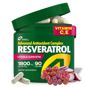 4Well Resveratrol Supplement Complex - CoQ10, Quercetin, Vitamin E, Vitamin C, Heart Health & Healthy-Aging Support - 90 Capsules - Dietary Edible Supplements for Fitness & Energy Boosting for Men & Women Optimum Immune Support