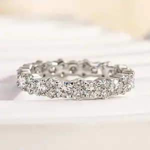 Effinny Jewelry Round Cut Full Eternity Wedding Band, Cubic Zirconia Ring for Women, 925 Sterling Silver Promise Ring for Wedding, Travel