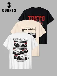 3-Pack JDM Racing Graphic T-Shirt Bundle – White, Cream & Black, Tokyo Underground, GT-R Collage & "You're So Hot" Race Car Prints, Soft Cotton Fabric, Relaxed Fit, Perfect for JDM & Car Fans, Durable High-Quality Print, Ideal for Daily Rotation