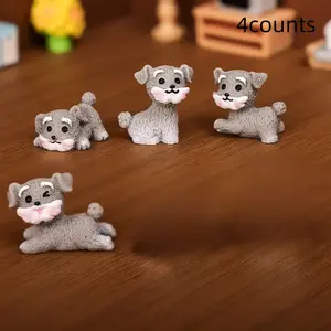 4-Piece Mini Landscape Creative Cute Dog Figurines, Decorative Figurines, DIY Decor Accessories, Car Desktop Micro Model, Garden Mini Sculpture, Suitable for Ages 14+