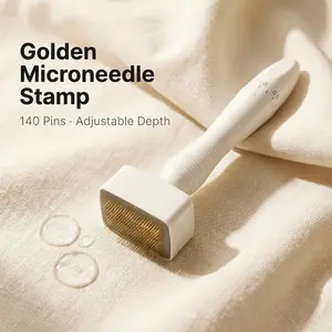 24K Gold-Plated Titanium Derma Roller - Stamp Alternative | 140-Pin Microneedle Skin Care Tool | Depth-Adjustable Microneedling System for Facial & Scalp Care