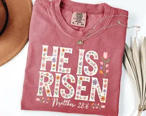 Comfort Colors Floral Easter Cross Shirt, He Is Risen Christian T-Shirt