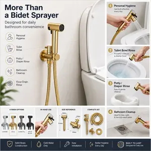 Black Handheld Bidet Sprayer Faucet Set, Cold Water Toilet Spray Gun with Brass Valve, Stainless Steel Hose & 2 Spray Modes, High Pressure Shattaf Bathroom Sprayer for Toilet Rim Floor Corner Cleaning, Cloth Diaper Pet Wash, Bidet Sprayer Kit