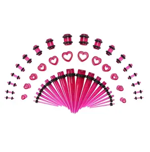 48PCS Acrylic, Silicone Ear Stretching Kit:Lightweight, Heart Tunnel and Plug Extender Body Piercing Jewelry Earring Metering Kit