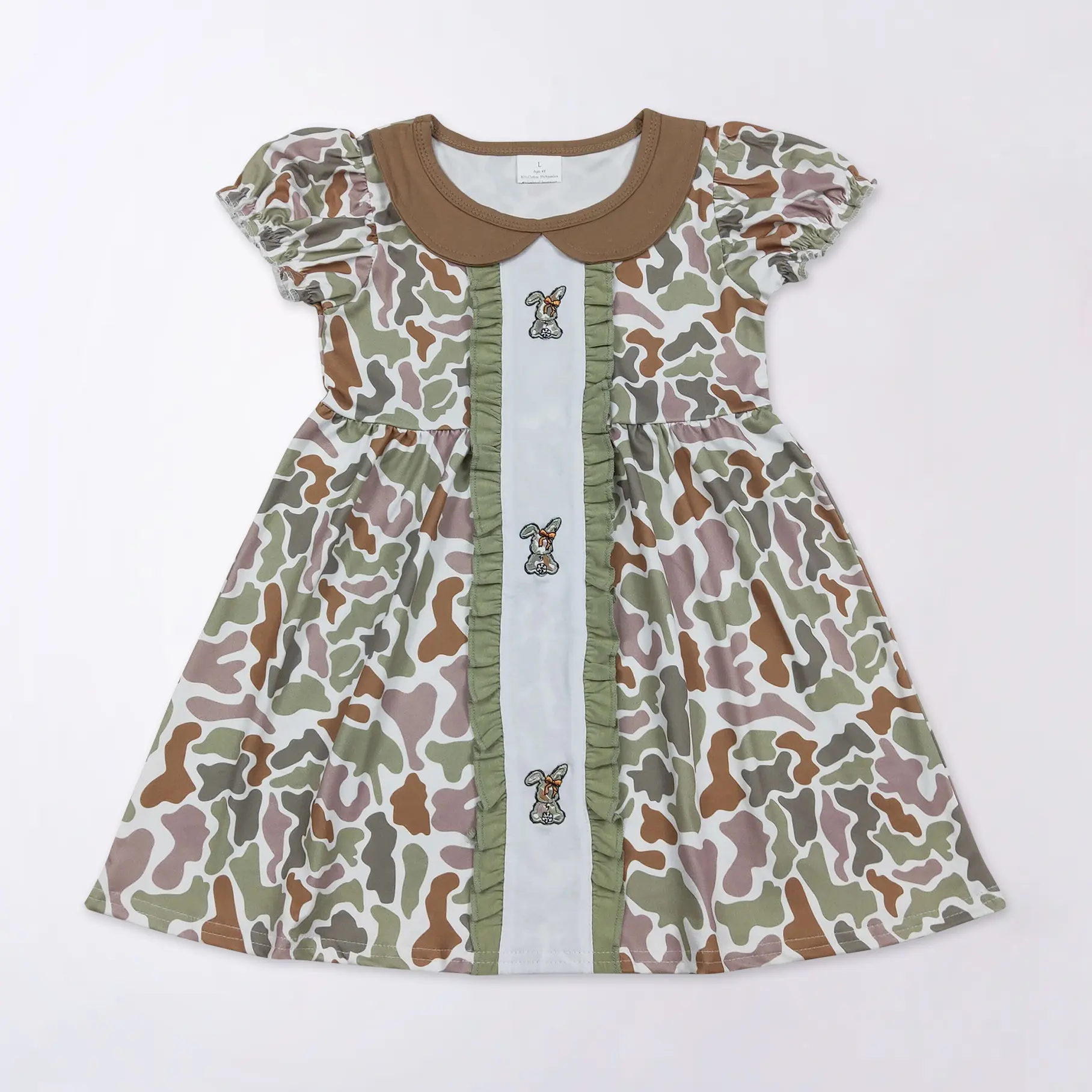 Girl's Easter Dress with Embroidered Bunny Bodice & Camo Skirt, Cute Sleeveless Toddler Outfit, Affordable Fashion 0-2t
