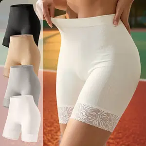 Morelect 3/4 Pack Women's High Waisted Boyshorts, Seamless Lacy Trim Safety Panties, Lightweight Stretchy Basic Comfort Underwear