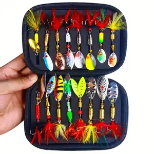 16pcs Fishing Spinner Lure Set with Storage Bag, Spoon Baits for Bass & Trout, Portable Fishing Tackle Kit, Ideal for Anglers