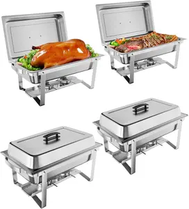 4 Pack 8QT Chafing Dish Buffet Set Stainless Steel Food Warmer Chafer Complete Set with Water Pan, Chafing Fuel Holder for Party Catering