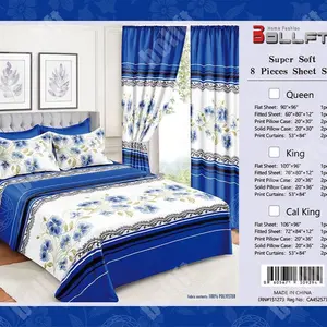 BOLLFT Super Soft 8 Piece Bed Sheets Set Blue Floral King