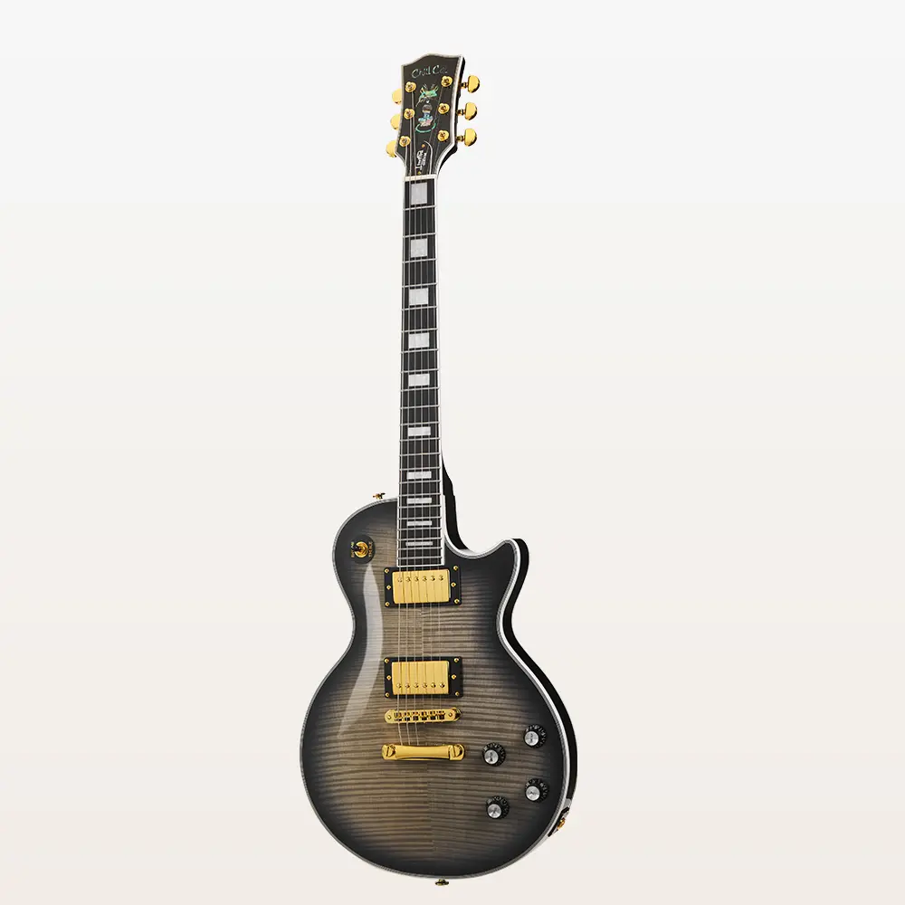 Chill Cat Mod Shop Transparent Burst Electric Guitar - Mahogany Wood Body, 22 Stainless Steel Frets, Depth Design, Aluminum Foil Accents, 1:20 Gear Ratio