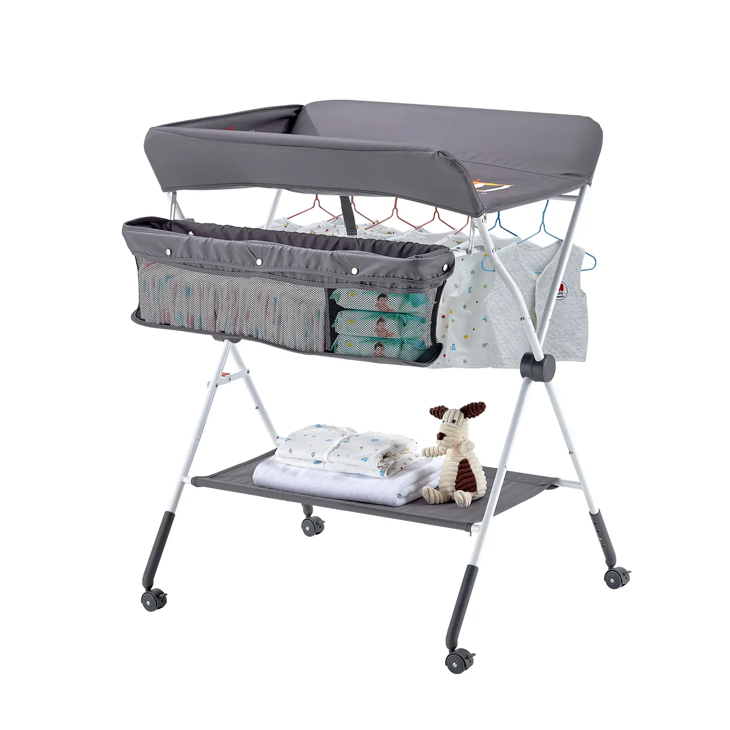 【SummerFinds】VEVOR Baby Changing Table, Foldable Diaper Change Station with Side Basket, Adjustable Height Portable Changing Table with Lockable Wheels, Multi-Functional Storage Organizer Nursery, Dark Gray
