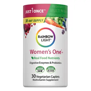 【Super Deal】Rainbow Light Womens Multivitamin One + | 30 Caplets | Real Food Nutrients, Digestive Enzymes & Probiotics