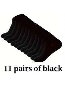 11 Pairs of Unisex Short Socks, Odorless, Business Socks, All Season Socks, Soft, Skin Friendly, Breathable, Solid Color Socks, Breathable Fabric Socks