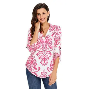 Damask Print V Neck Tunic (Curvy)