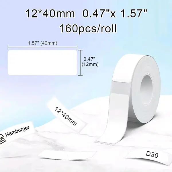 12 Rolls Thermal Label Paper 12*40mm Waterproof Sticker Tape For Mini Bluetooth Label Maker Printer D30 Refill Home Organization